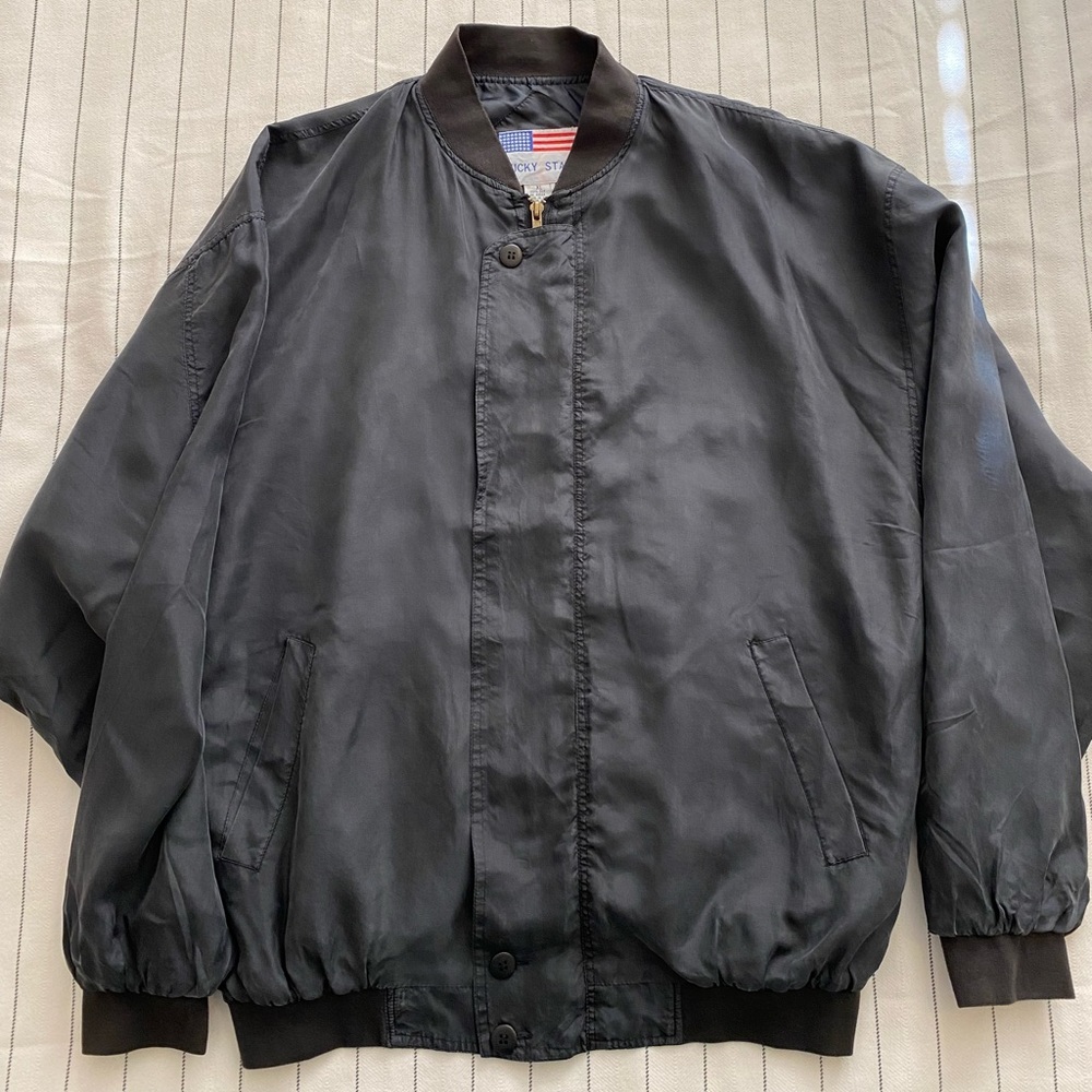 100% Silk Lucky Star Men’s Vintage Black Coat Jacket Size XL